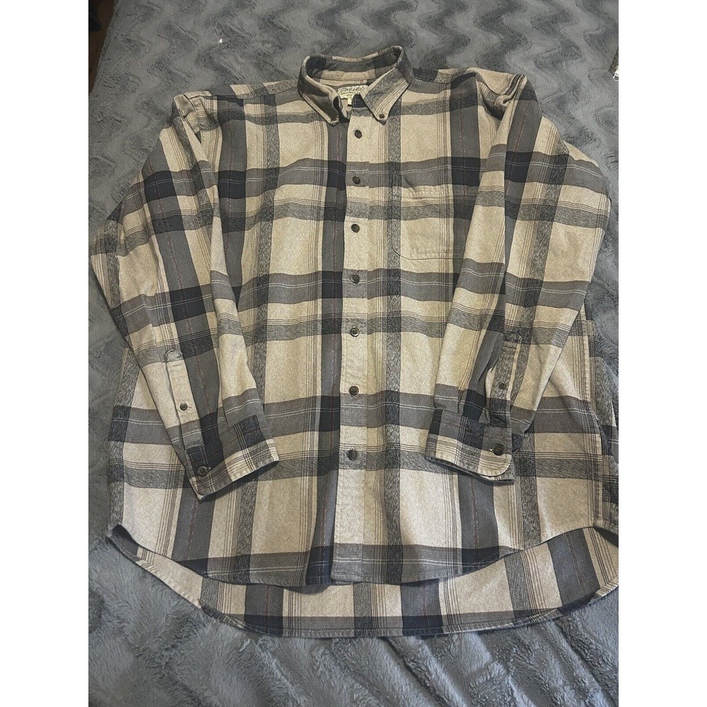 Cabela’s Flannel Shirt Men XL Tall Red, Blue, Tan Plaid Tartan Thick Cotton